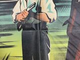 a poster of a man holding a gun in front of a boat