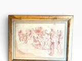 painting on the wall of a room with a picture of a group of people