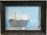 a picture of a painting of a ship in a black frame