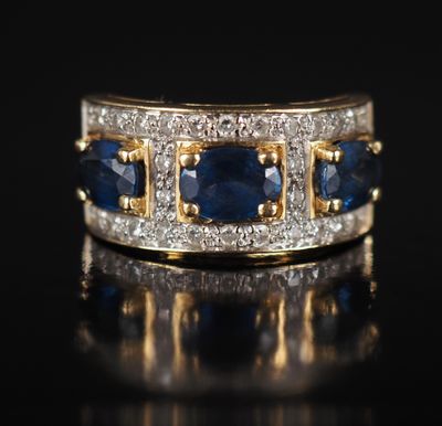 Bague en or jaune 14 carats, sertie de saphirs et de diamants