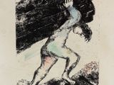 an image of a black and white drawing of a man carrying a large object