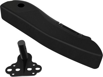 a close up of a black plastic object with a metal holder