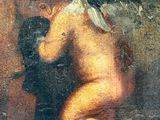 an image of a painting of a naked child with a teddy bear