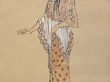 dessin représentant une femme en robe longue, avec une fleur sur la tête
