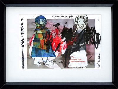 painting of a man and a woman with a motorcycle helmet on