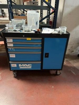 an image of a blue tool cabinet in a warehouse
