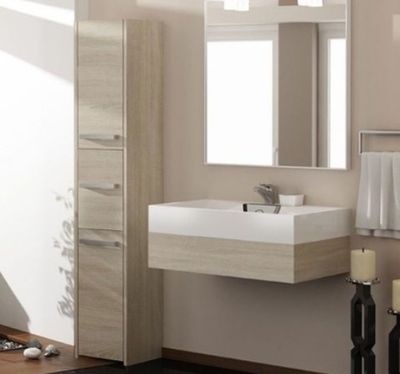 Colonne de salle de bain VERONA, 3 portes , couleur chêne so…