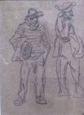 drawing of a man and a woman standing next to each other on a piece of paper