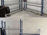 two different pictures of a garage with a tire on the floor
