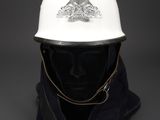 a close up of a helmet on a mannequin head