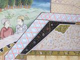 a painting of a man and a woman sitting on a bench