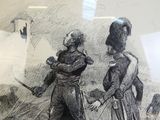 dessin représentant deux hommes en uniforme militaire, tenant des épées et se regardant l'un l'autre
