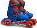 spider - man roller skates with red and blue wheels on a white background