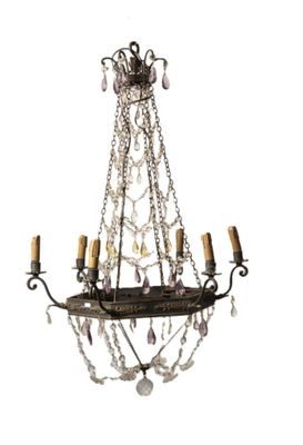 Lustre en métal et pampilles et guirlandes de perle en crist…