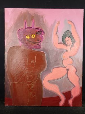 une image représentant un tableau où figurent une femme nue et un démon