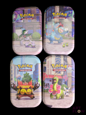trois boîtes sur lesquelles figurent des personnages Pokémon sur fond noir