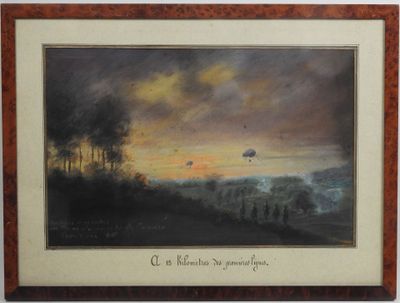 an image of a painting of a sunset with trees in the foreground
