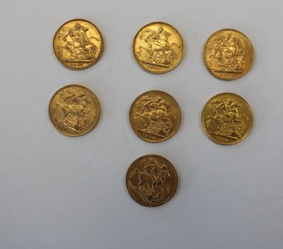Lot de sept SOUVERAIN en or des années : 1902/1903/1904/1905/1906/1907