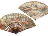 pair of chinese hand painted folding fans