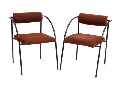pair of vintage chairs with leather upholstered backrests