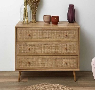 Commode 3 tiroirs HURY en bois et cannage naturel - 90x39x79…