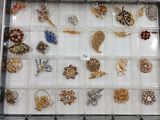 de nombreux types de broches exposés dans une vitrine