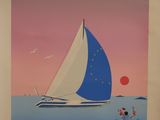 a painting of a sailboat floating in the water