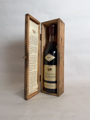 an open wooden box with a bottle of wine inside of it