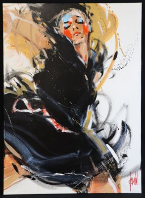 une image représentant un tableau d'une femme avec une guitare