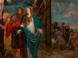 an image of a painting of jesus on the cross with other people