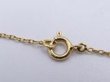 a close up of a gold chain with a ring on it