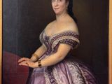portrait of a woman in a purple dress in a gold frame