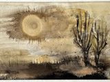 une image représentant un tableau d'un arbre avec le soleil en arrière-plan