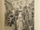 a drawing of a man and a woman walking in a street