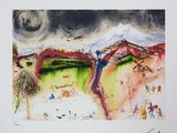 dessin représentant un tableau de paysage avec une montagne en arrière-plan