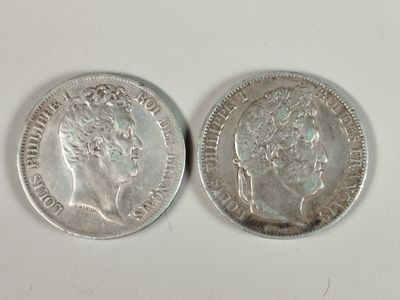 two silver coins sitting side by side on a white surface