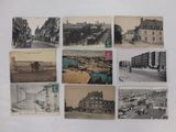 several old black and white photos of a street and buildings