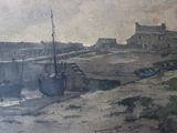 un tableau représentant des bateaux sur le rivage d'un port