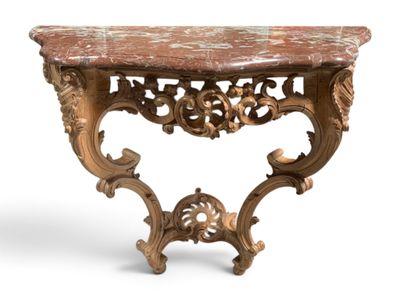 an antique console table with a marble top on a white background