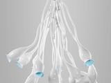 white and blue glass chandelier hanging from the ceiling