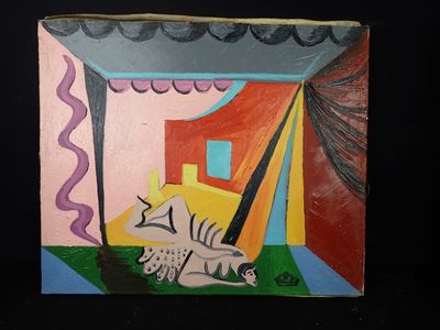 un tableau représentant un zèbre couché par terre
