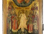 une icône russe ancienne représentant le couronnement du Christ et d'autres personnages