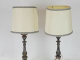 pair of antique brass table lamps with cream shades