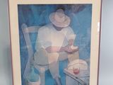 tableau représentant un homme assis sur une chaise, tenant un verre de vin