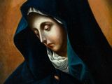 a painting of a woman wearing a blue robe and a white scarf