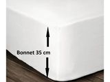 un gros plan sur le pied d'un lit recouvert d'un couvre-lit blanc