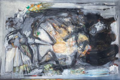 un tableau représentant une femme et un chat dans une boîte