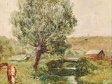 une image représentant un tableau où l'on voit des vaches paître au bord d'un ruisseau