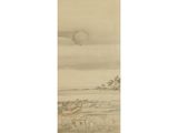 an oriental painting of a landscape with sheep and trees