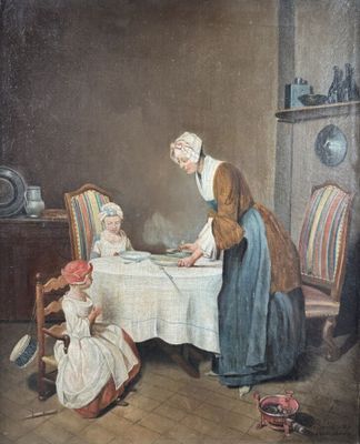 D'après Chardin bénidicité Huile sur toile Signé en bas à dr…